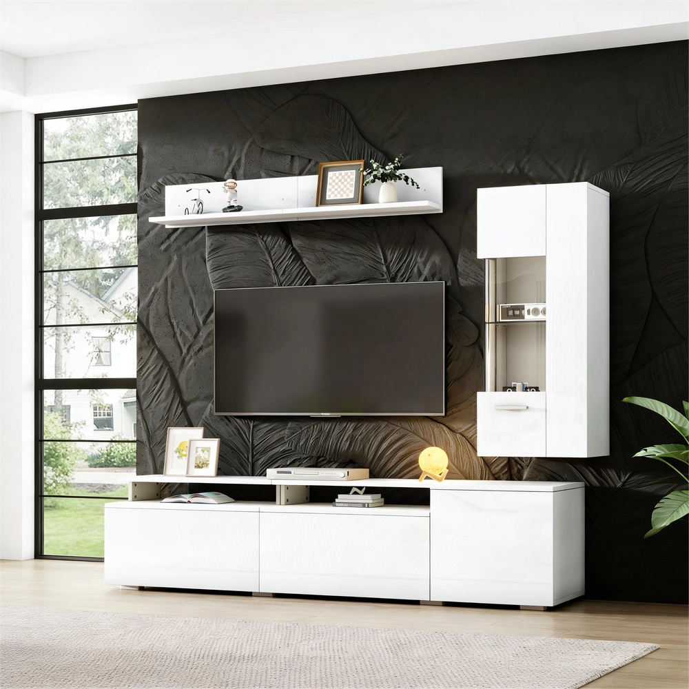 Mobile TV Soggiorno Set 3 Pezzi con LED ¨C Xylo ¨C Bianco Lucido