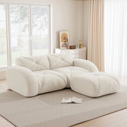 Divano modulare 2 posti con pouf in schiuma 32D ad alta densità senza struttura ciniglia beige chiaro 204 × 171 × 76 cm