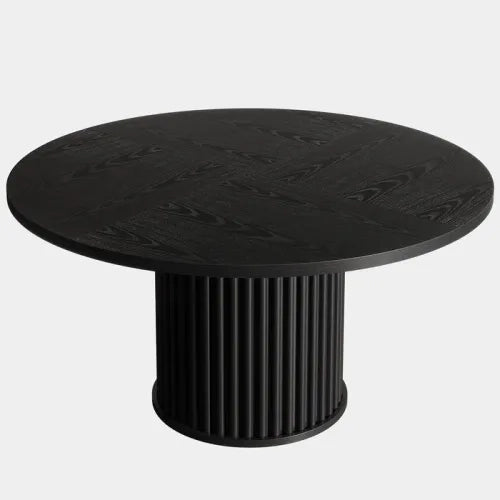 Tavolo rotondo moderno nero per cucina e sala da pranzo, struttura in MDF e base in metallo, fino a 6 posti