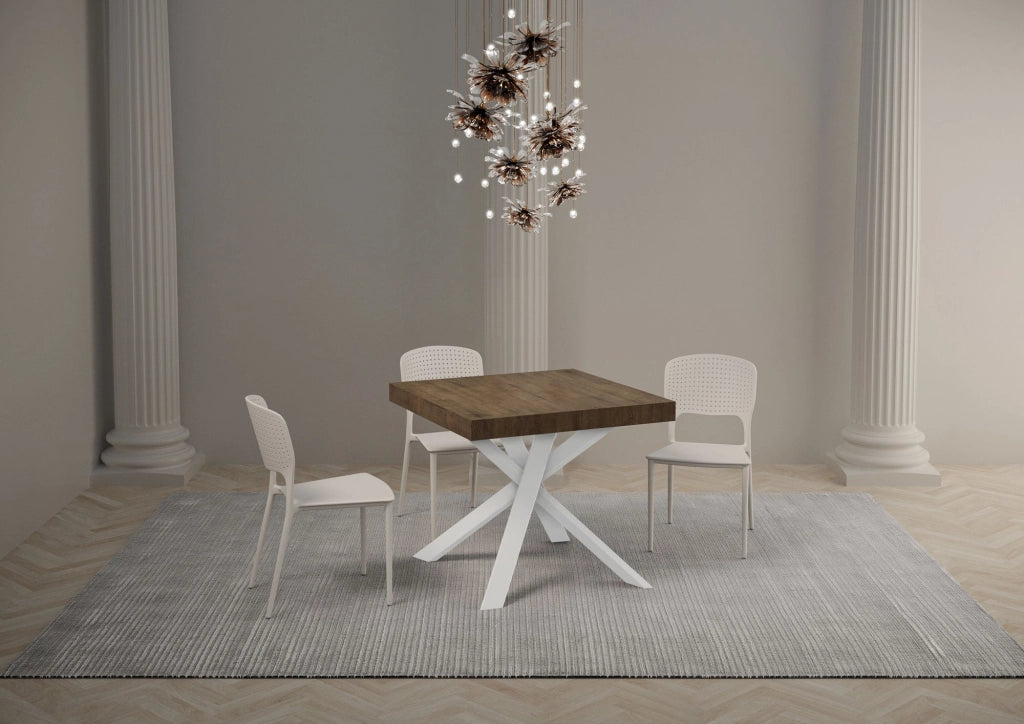 Tavolo Allungabile 90-194x90x76 cm Clerk Noce Gambe Bianche