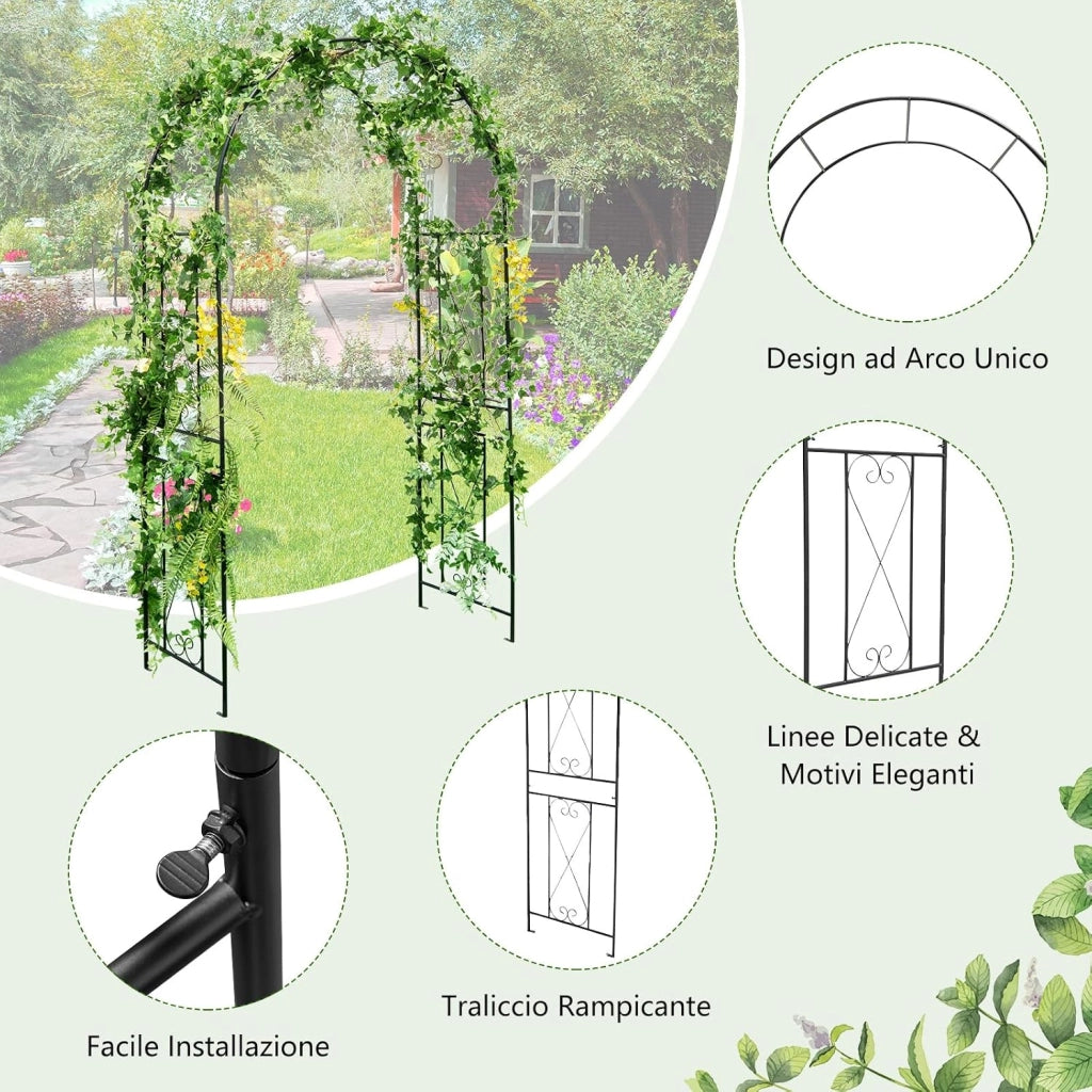 Arco da Giardino in Metallo Resistente per Piante Rampicanti, Rose e Viti, Grigliato per Decorazioni di Matrimoni e Feste, Supporto per Piante per Cortile e Patio