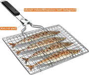 Cestello BBQ per griglia - Acciaio inossidabile - Portatile - Pesci verdure gamberi - Ripiegabile - Con maniglia e spazzola - Borsa di stoccaggio per cestello da griglia