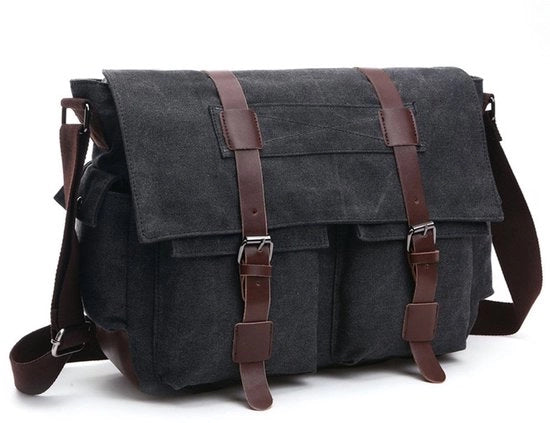 Borsa da spalla per uomo - borsa a tela vintage per laptop 16 pollici - multifunzionale