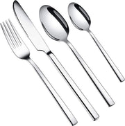 Set di Cucina in Acciaio Inossidabile 24 pezzi con Argento, incluso Coltellino, Forchetta, Cucchiaio, Cucchiaio da Tè, Set di Cucina per 6 persone, Rifinito a Specchio, Resistentente al Lavastoviglie.