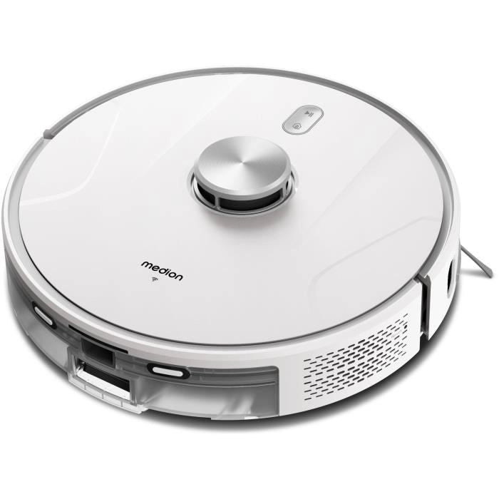 MEDION X41 SW+ - Robot aspirapolvere con stazione di svuotamento - 200 min - Aspirazione potente da 8000 Pa - Navigazione laser