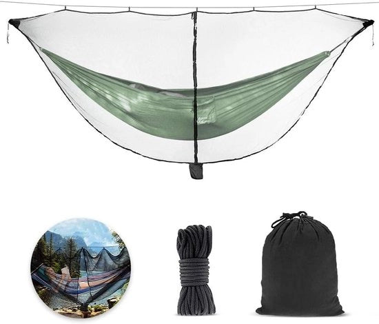 Hammock con tenda 330 x 150cm - Ultra leggero e trasportabile - Doppio e singolo sacco da viaggio - Chiusura a righello a due vie - Per escursioni, campeggio e trekking (Nero)