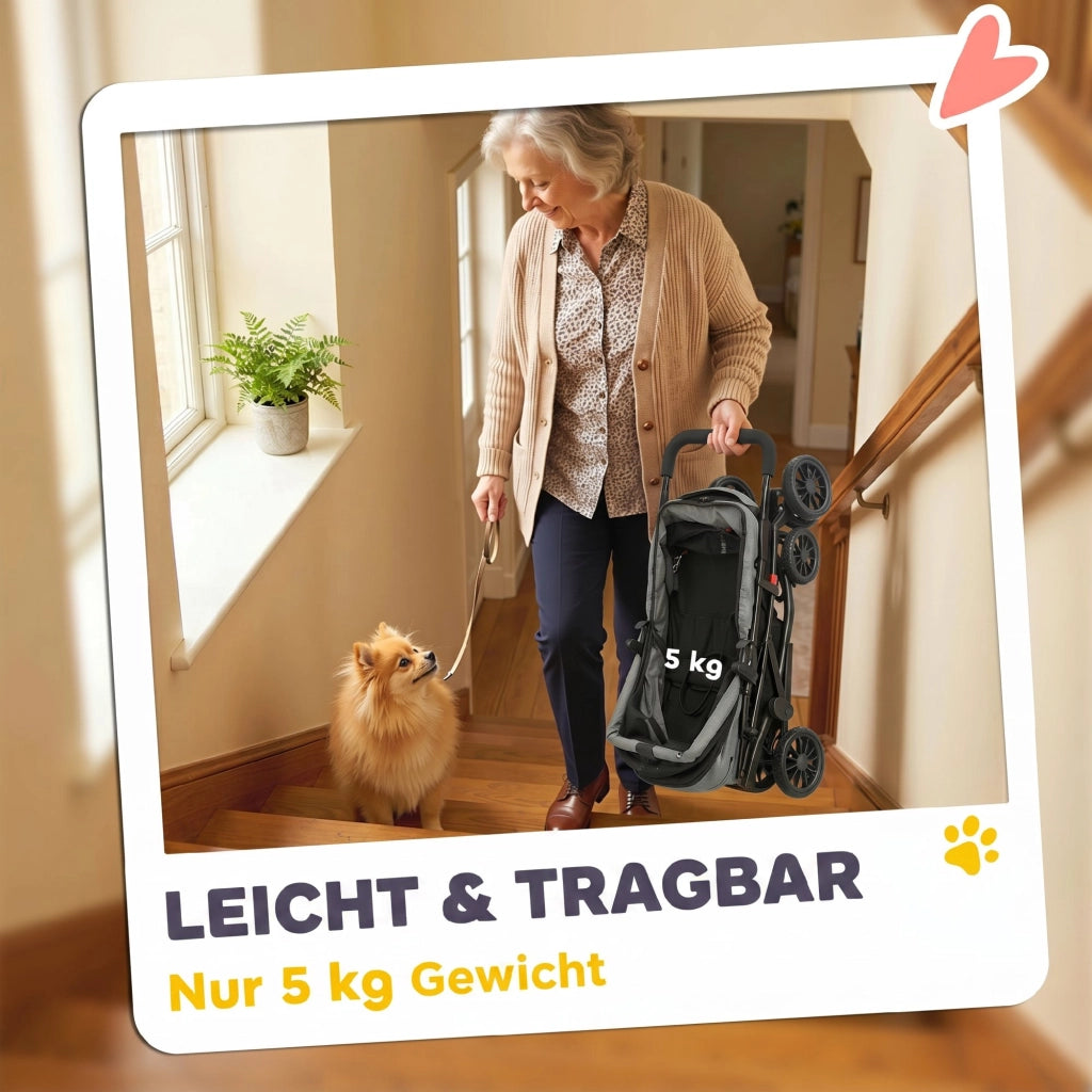 Passeggino per Cani Pieghevole ¨C Xylo ¨C con Cuscino Finestre a Rete Portabicchieri Ruote 360¡ã Grigio fino a 10kg