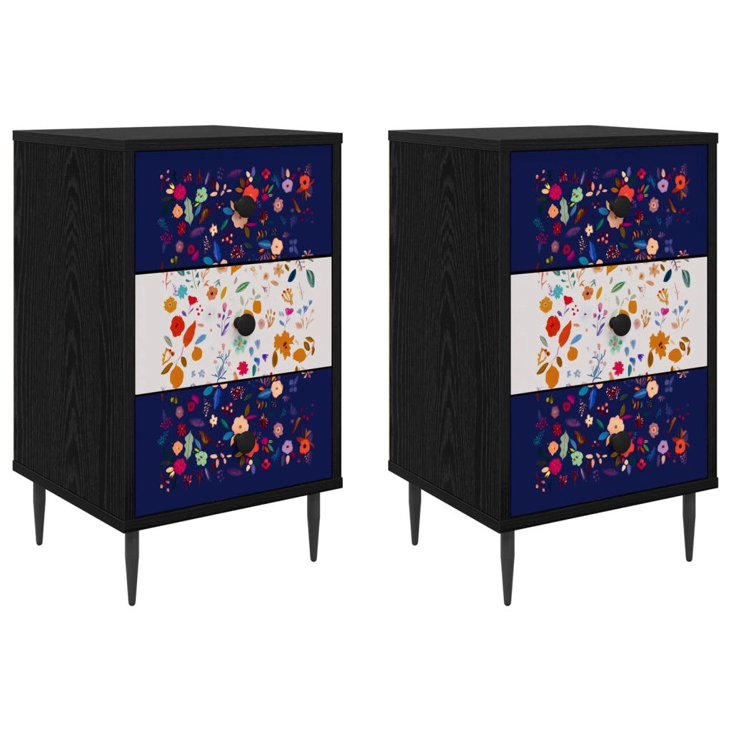 Armadio da Notte MAINZ 2 pz Rovere Nero 36 x 33 x 61 cm 8007340