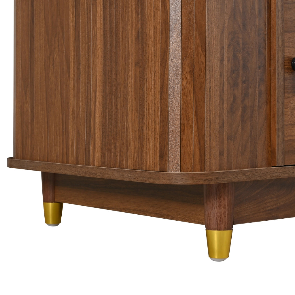 Tavolino basso con 2 ante scorrevoli in rattan, vani interni e angoli arrotondati, noce, 100 × 50 × 42 cm