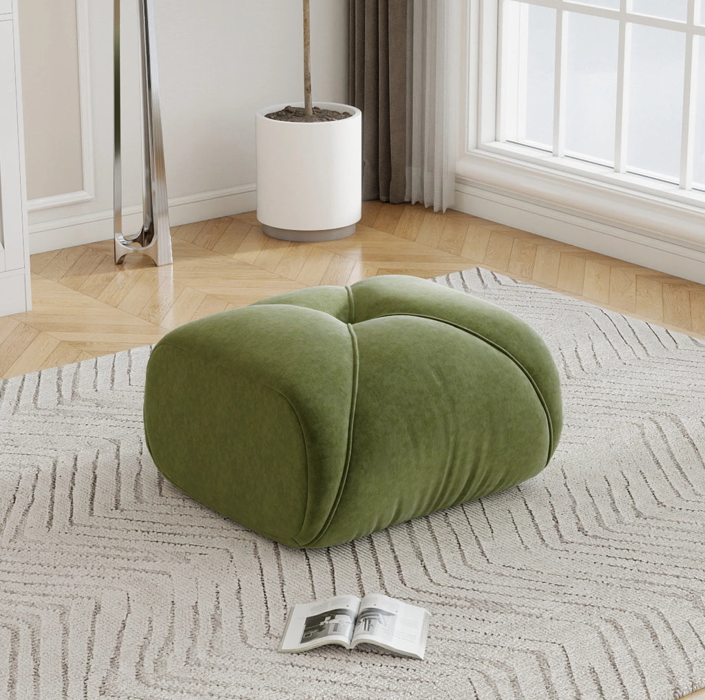 Pouf Elowin in Chenille Verde con Design Ergonomico e Struttura Robusta
