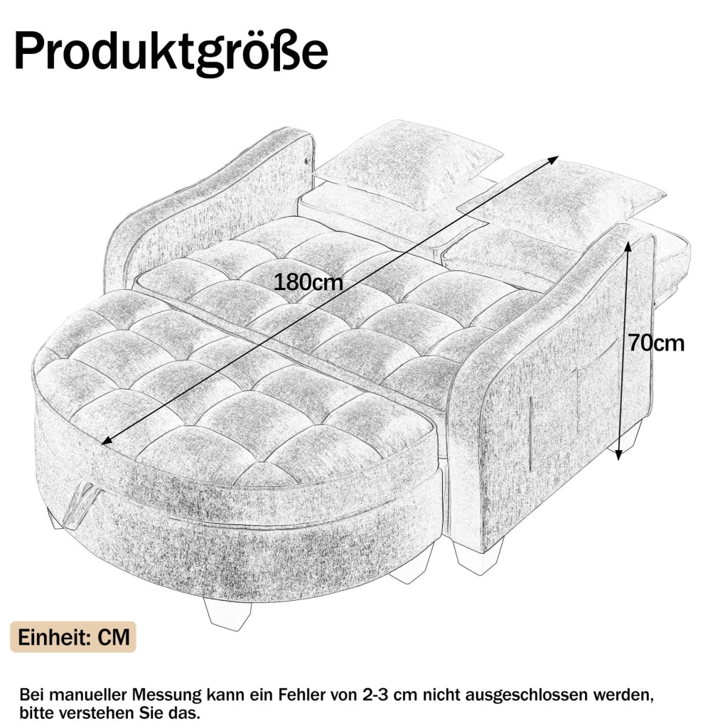 Divano letto 2-in-1 con pouf contenitore 132x129x93 cm; legno di eucalipto blu