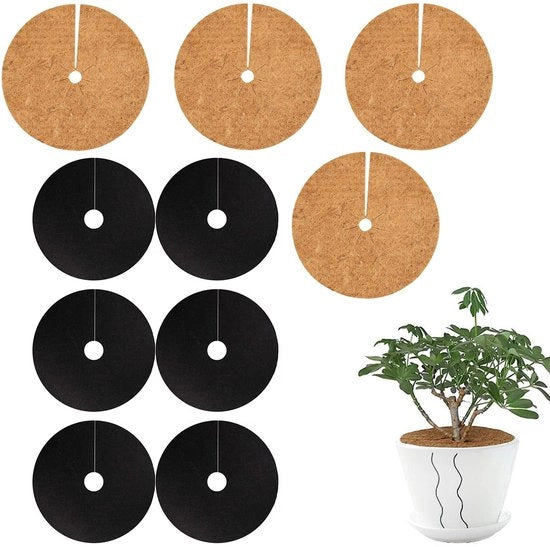 Set di protezione per piante con mulch a base di cocco Ø 20 cm - Mattonella per erbacce Ø 15 cm - Set da 10 - Biodegradabile - Mattonella per protezione delle piante