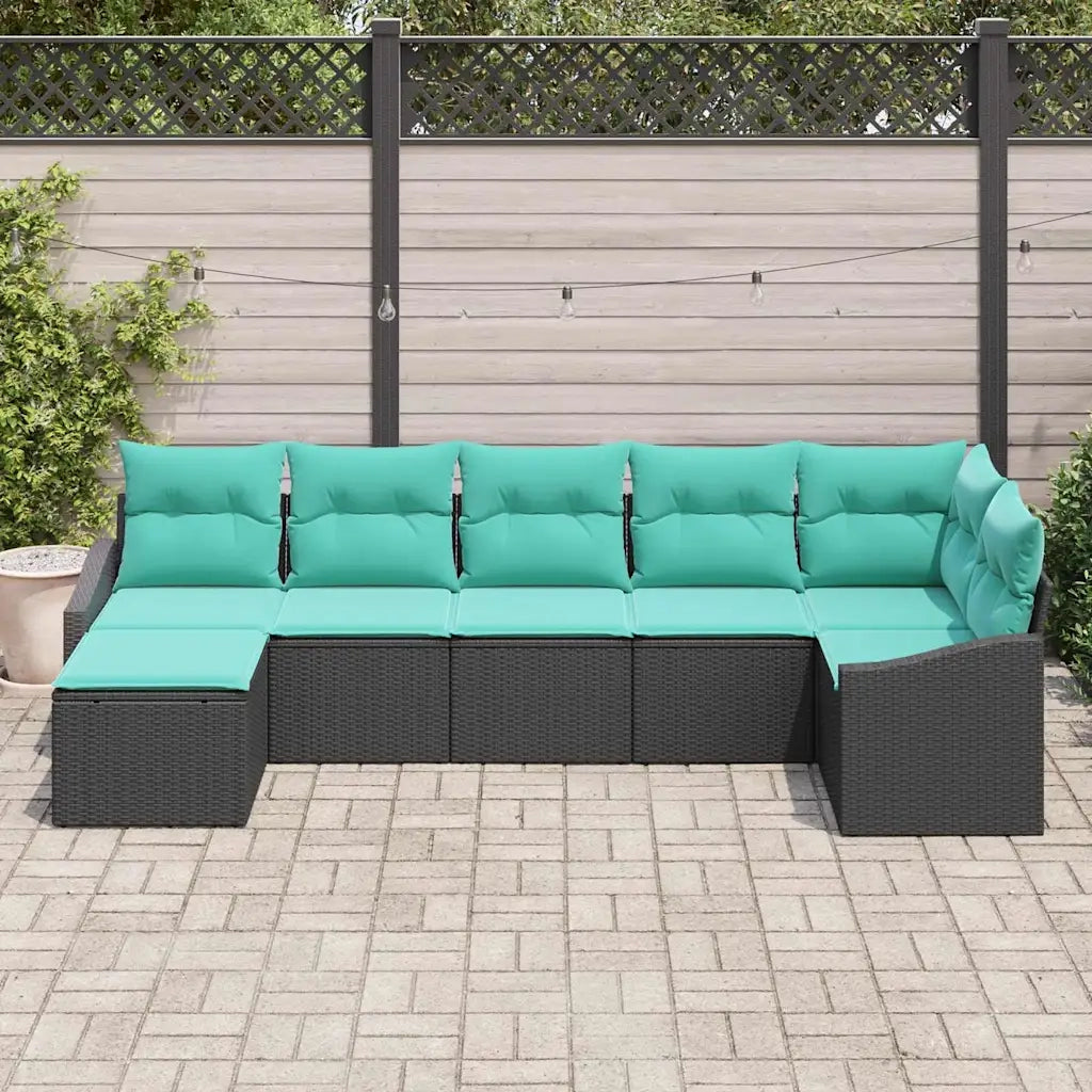 Set di divani con cuscino 7 pcs Nero polyrattan