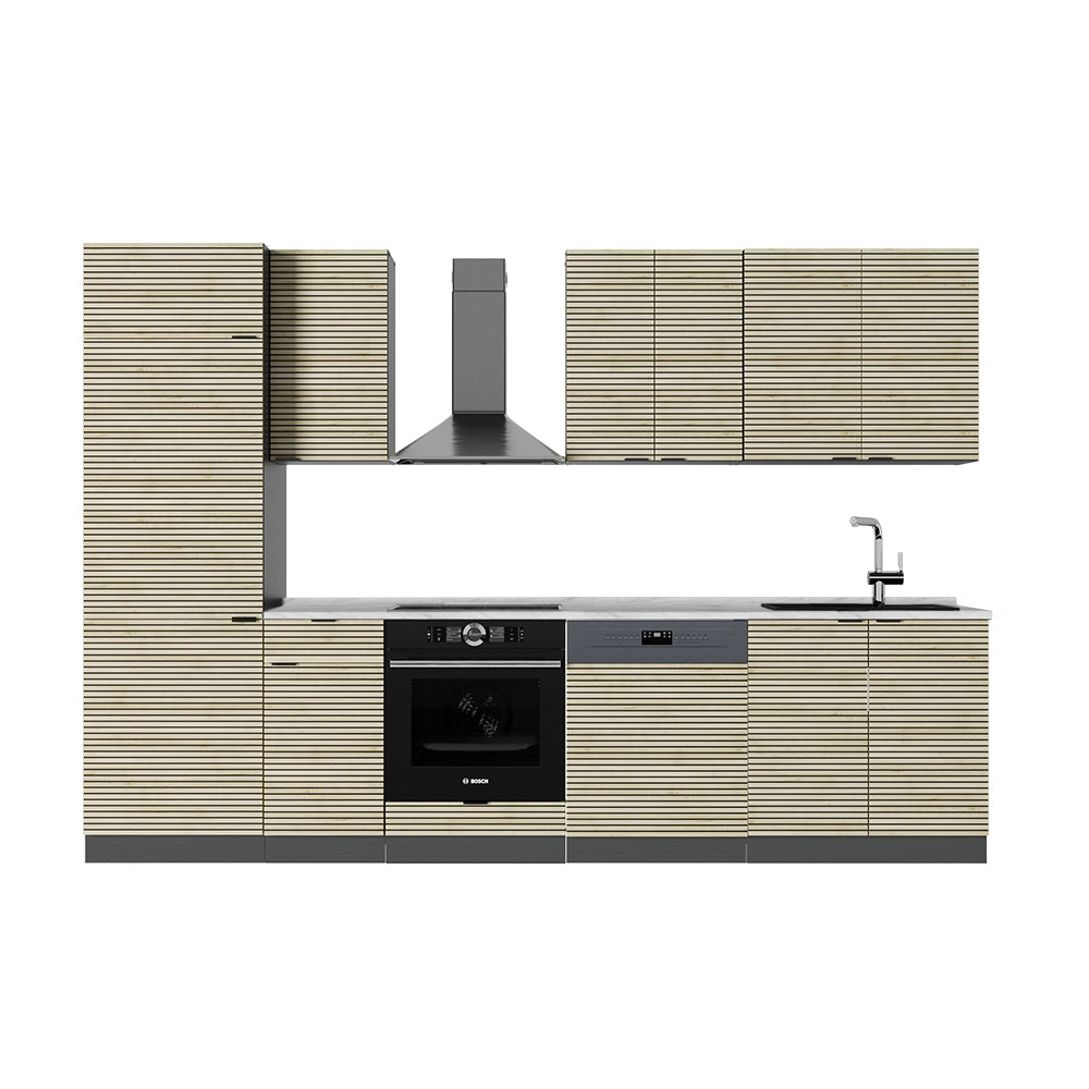 Cucina componibile Fame-Line Pannello in quercia/Antracite 300 cm, PL Marmo Vicco