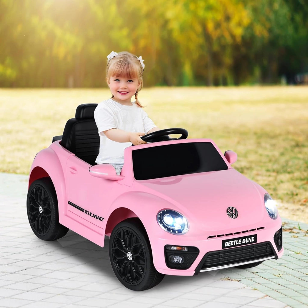 Macchina Elettrica per Bambini Volkswagen Beetle Maggiolino 12V con Telecomando, Auto Elettrico a Pedale, Veicoli con Musica, Fari LED e Clacson, 3-5km/h, Carico 30 kg, 3-8 Anni (Rosa)