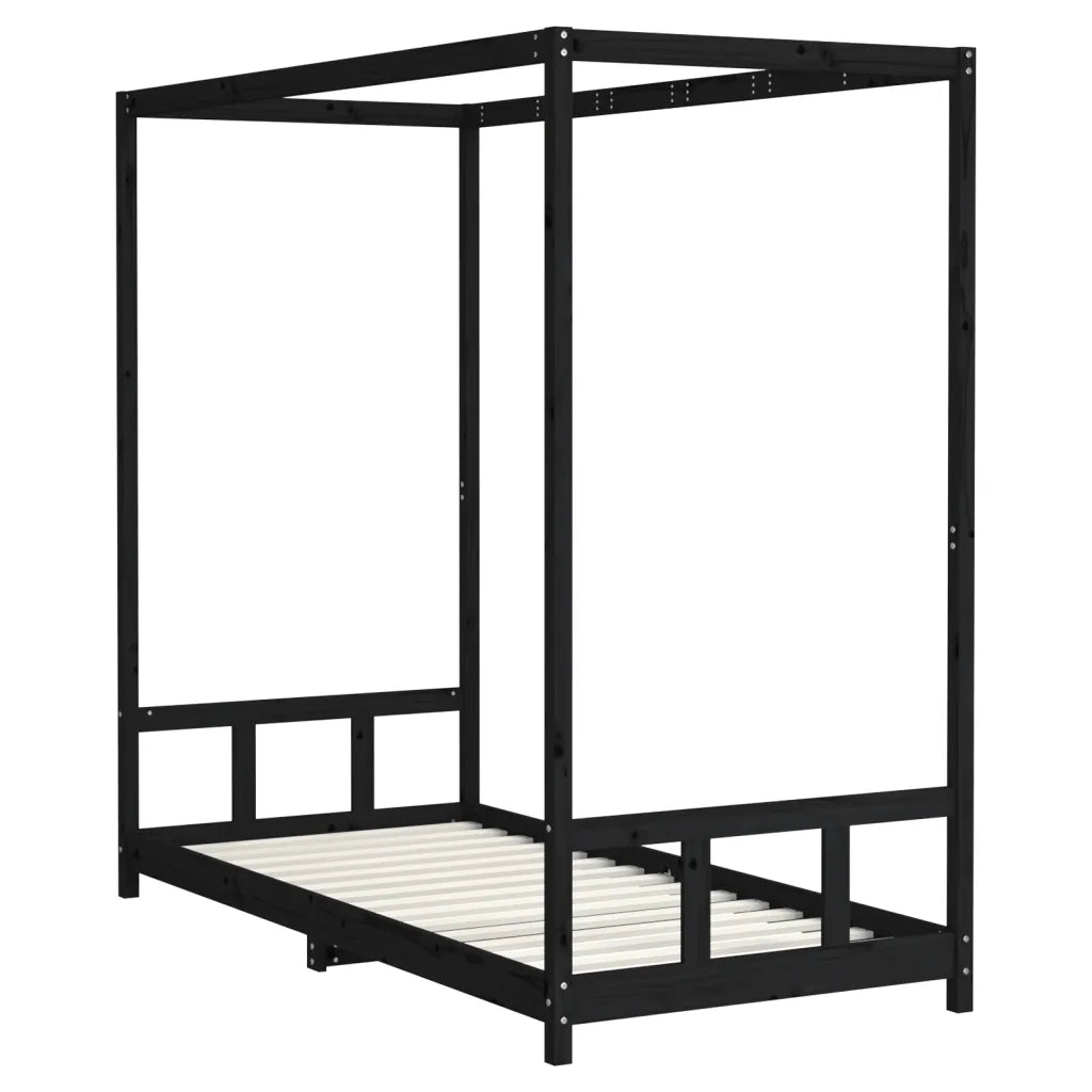 Giroletto per Bambini Nero 90x200 cm in Legno Massello di Pino 834524