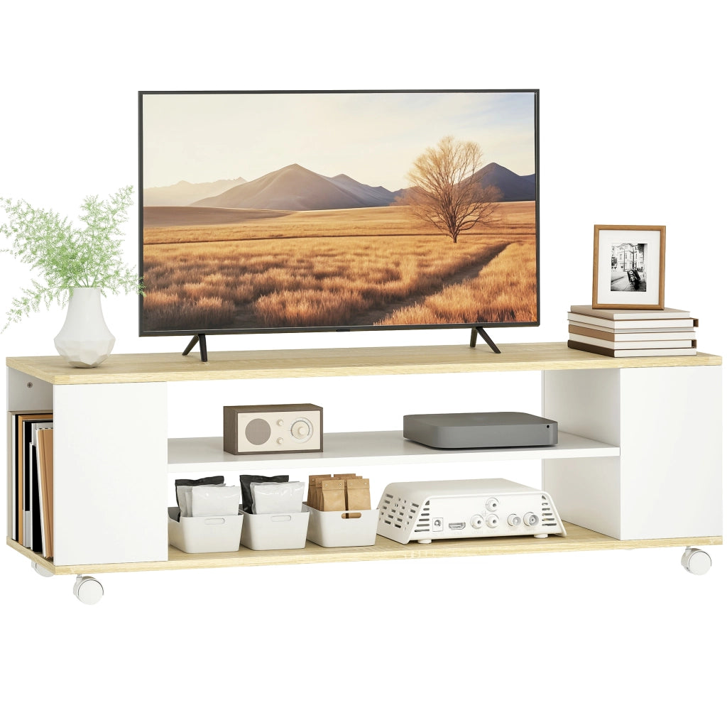 Mobile TV con ruote 120 cm ¨C zephmum ¨C bianco e naturale