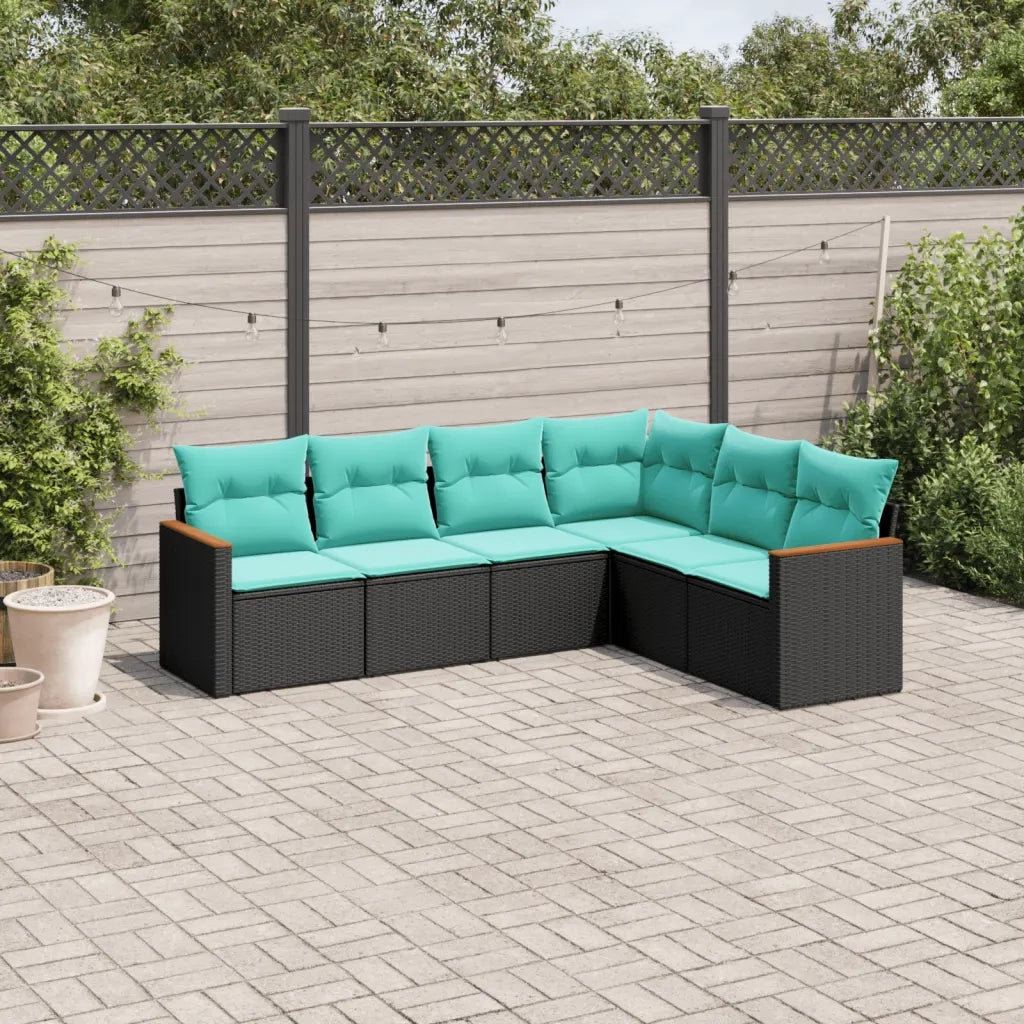 Set Divani da Giardino 6 pz con Cuscini Nero in Polyrattan 3226001