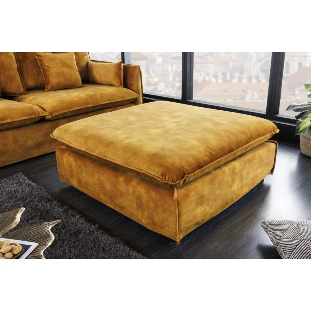 Pouf KALIA – Giallo senape – Velluto – Pouf contemporaneo