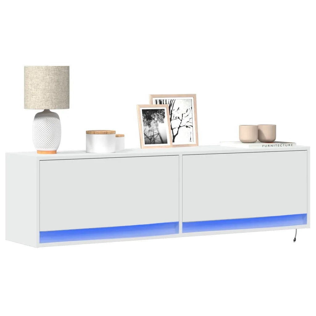 Mobile TV a Parete con Luci LED-Mobile TV a Muro Bianco 140x31x38 cm