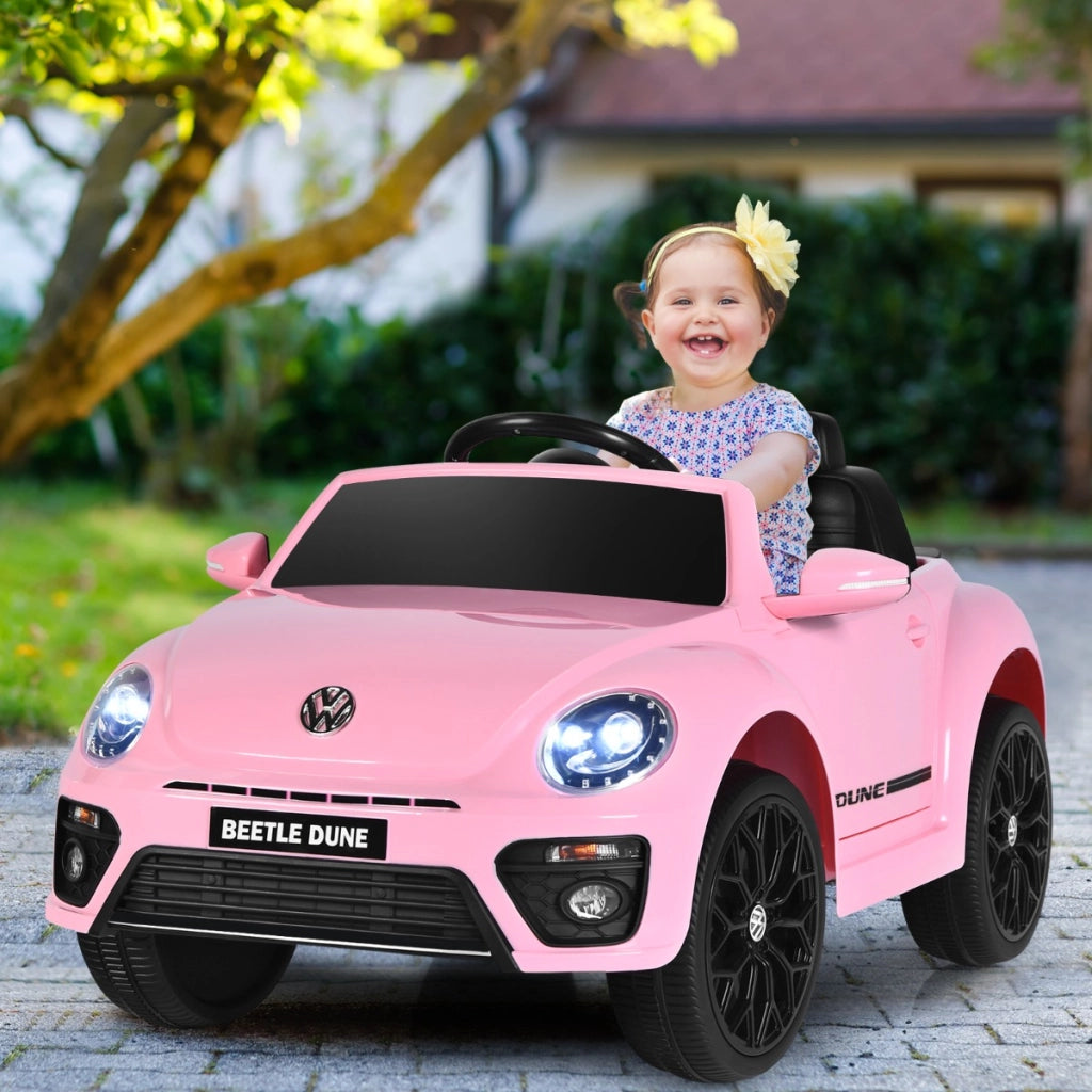 Maggiolino per bambini elettrico con telecomando luci sedile accogliente, Giocattolo realistico cavalcabile Rosa-Macchinine giocattoli