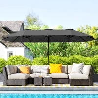 Ombrellone Doppio con Prese d'Aria e Manovella, in Metallo e Poliestere, 4x2.2x2.34 m, Nero e Grigio Scuro