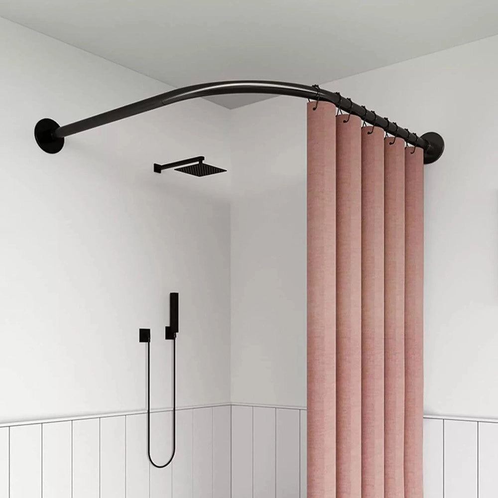 Trade Shop - Bastone Asta Per Tenda Doccia Barra Curva Angolare Nera 90x90cm Universale 87236 -