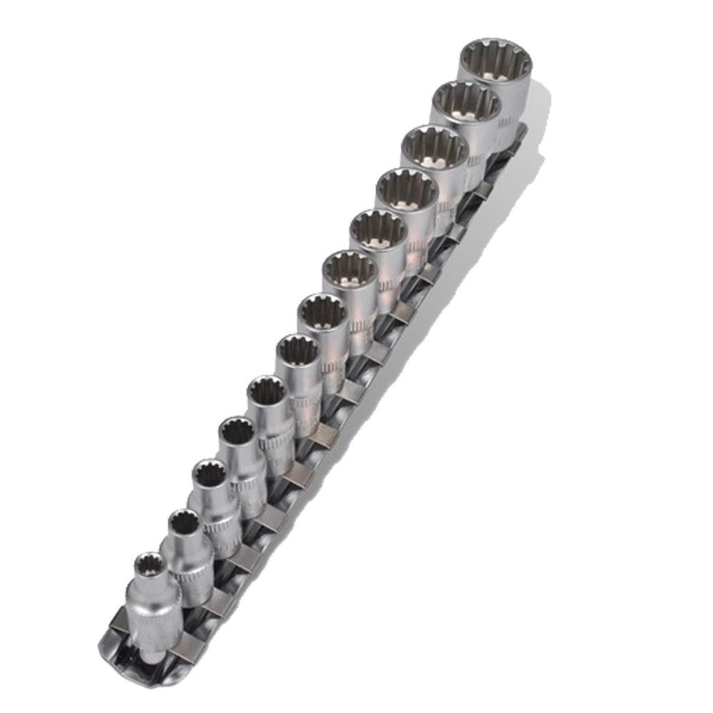 Trade Shop - Set Kit 13 Pz Chiavi Bussole Torx Millerighe 1/4" 4-14mm Scalanati Striscia Clip -