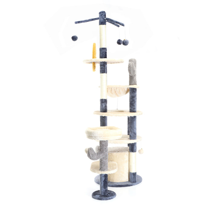 Fudajo Albero tiragraffi per gatti grigio scuro 172 cm con casetta amaca e palline