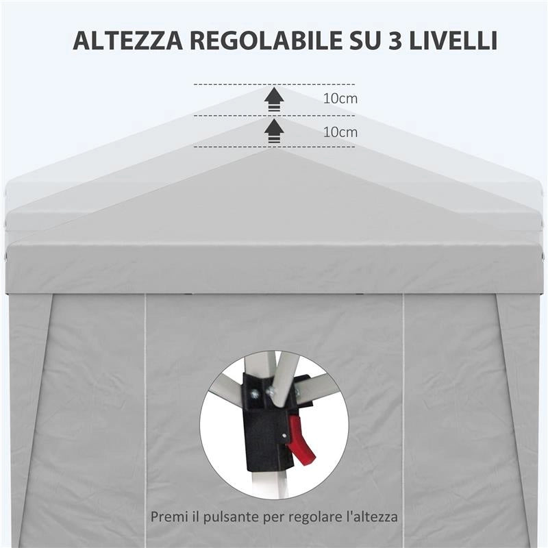 GAZEBO PIEGHEVOLE AD ALTEZZA REGOLABILE CON FINESTRELLE IN ACCIAIO E TESSUTO OXFORD 298X298X288 CM GRIGIO CHIARO