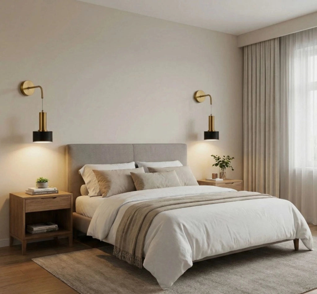 Applique da Parete Moderna Ottone e Nero E27 Altezza Regolabile 100cm Lampada Design Minimal per Camera Letto Soggiorno
