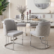 2 sedie da pranzo moderne in chenille grigio e metallo galvanizzato, con doppio schienale, seduta confortevole e struttura robusta