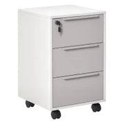 Schedario per Ufficio a 3 Cassetti con Chiavi di Sicurezza e 4 Ruote, in Legno, 40x40x63.5 cm, Bianco e Grigio
