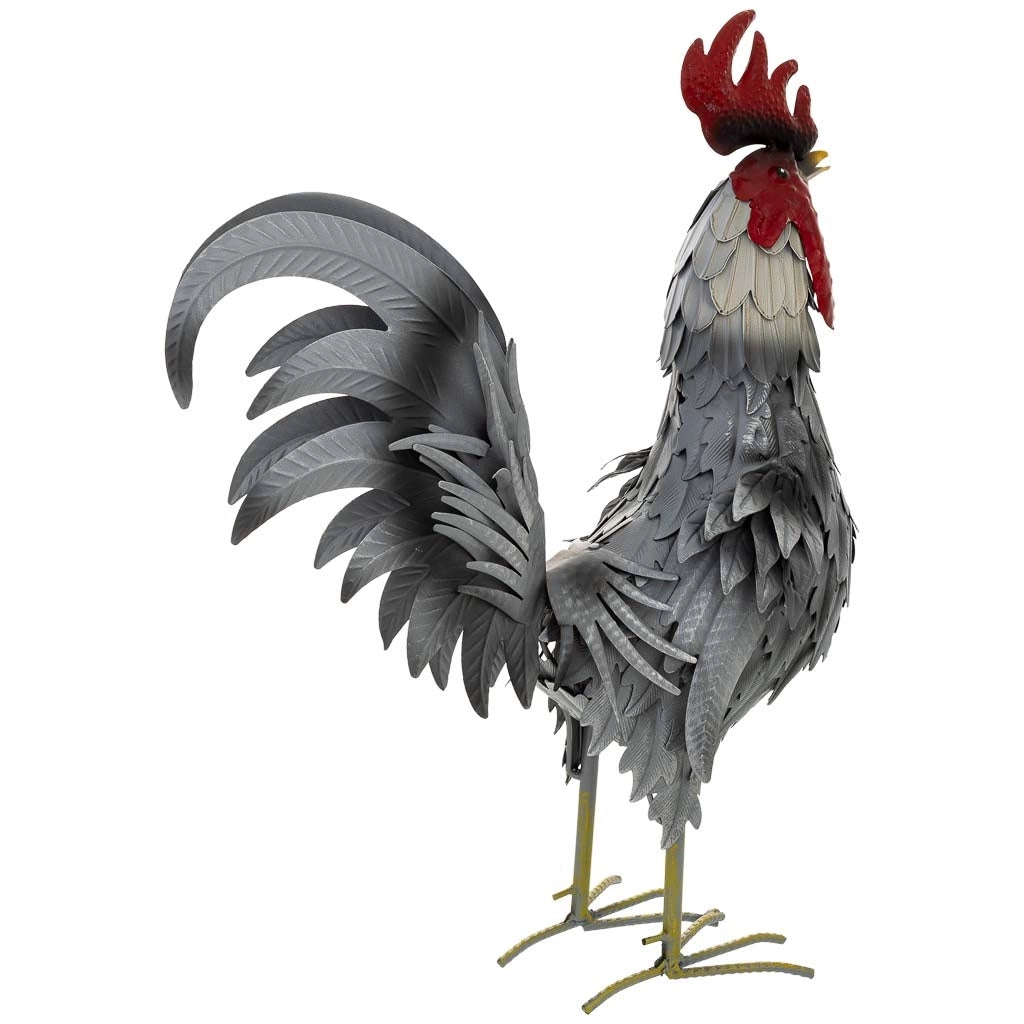 Figura decoración gallo de metal gris 41x16x54h cm
