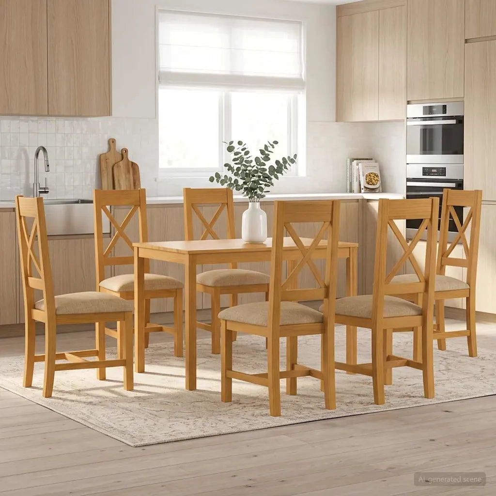 Set da pranzo 7 pz Beige Legno di Quercia Massello 3430269