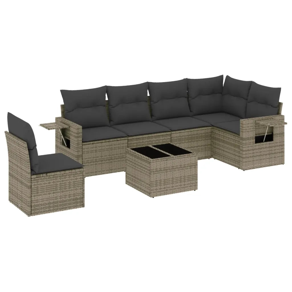 Set Divani da Giardino 7 pz con Cuscini Grigio in Polyrattan