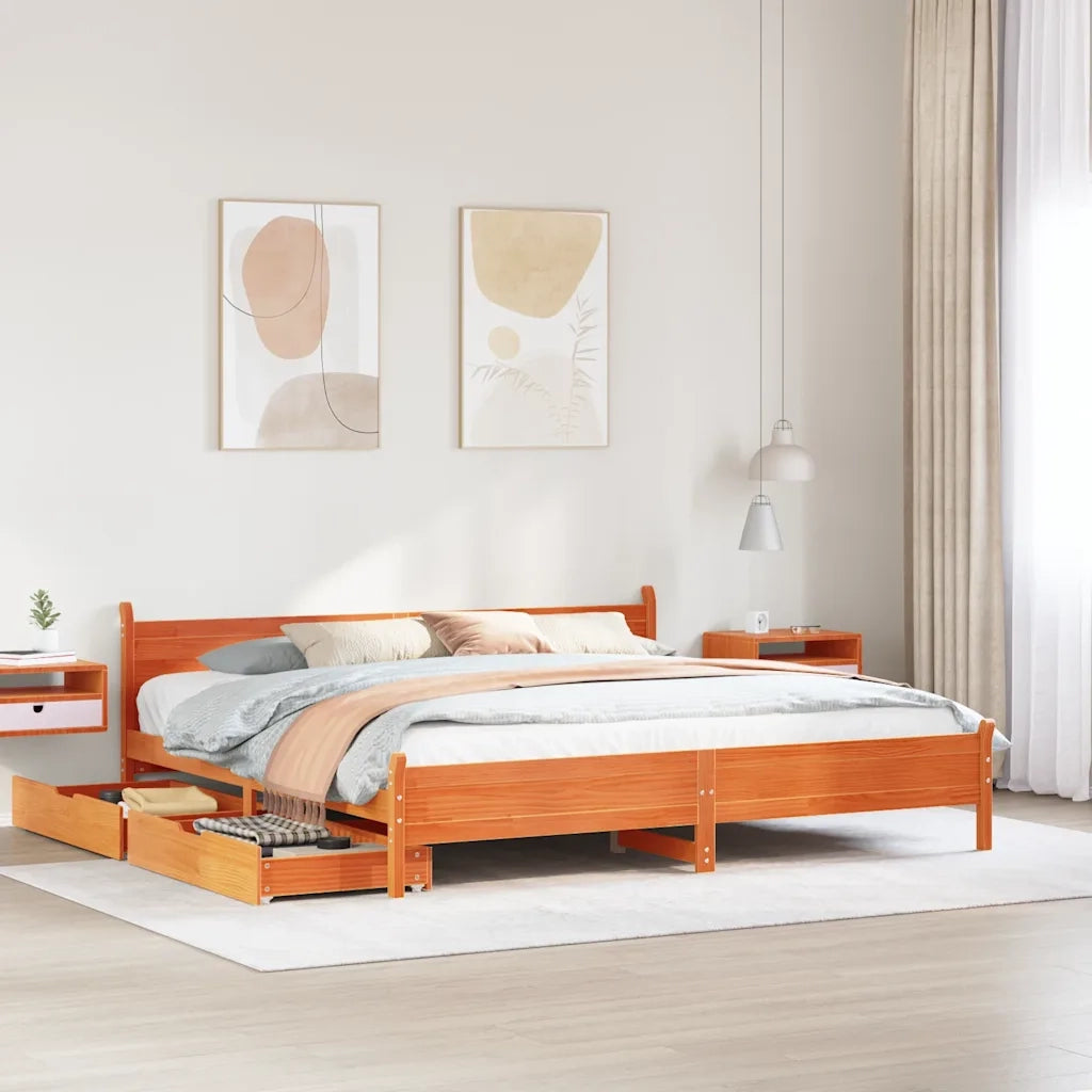 Letto matrimoniale | Letto per adulti | Letto senza Materasso Marrone Cera 200x200 cm in Legno di Pino