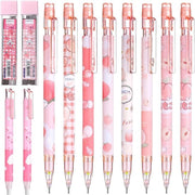 Set di matite meccaniche Kawaii con fili e gomme, 8 pezzi, 0,5 mm/0,7 mm matite meccaniche rosa per scuola e ufficio (plastica)