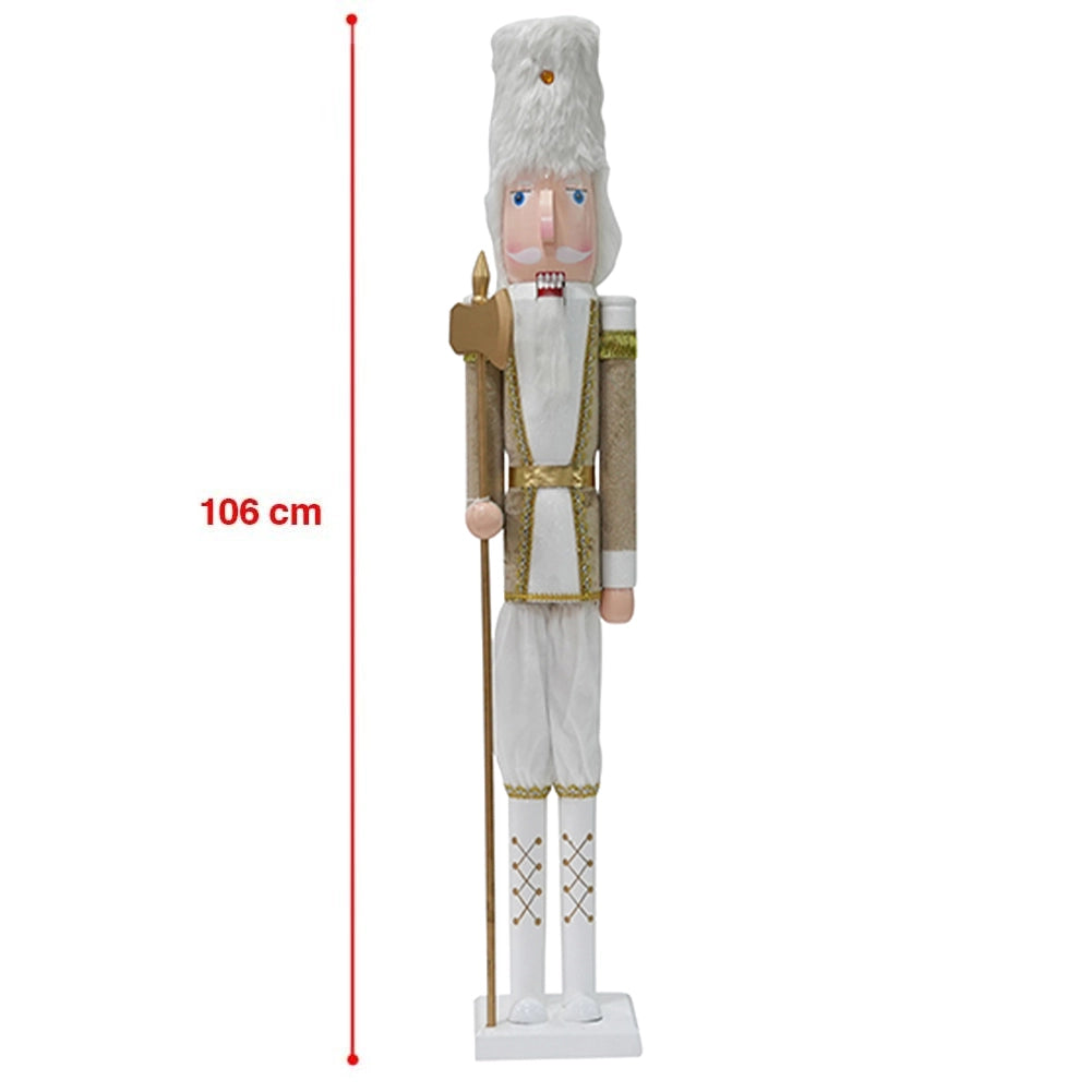 Soldato Schiaccianoci di Natale in Legno 106 cm Decorazioni Addobbo Bianco e Oro