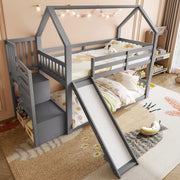 Letto a castello 90x200 cm con scivolo e vano portaoggetti in pino grigio