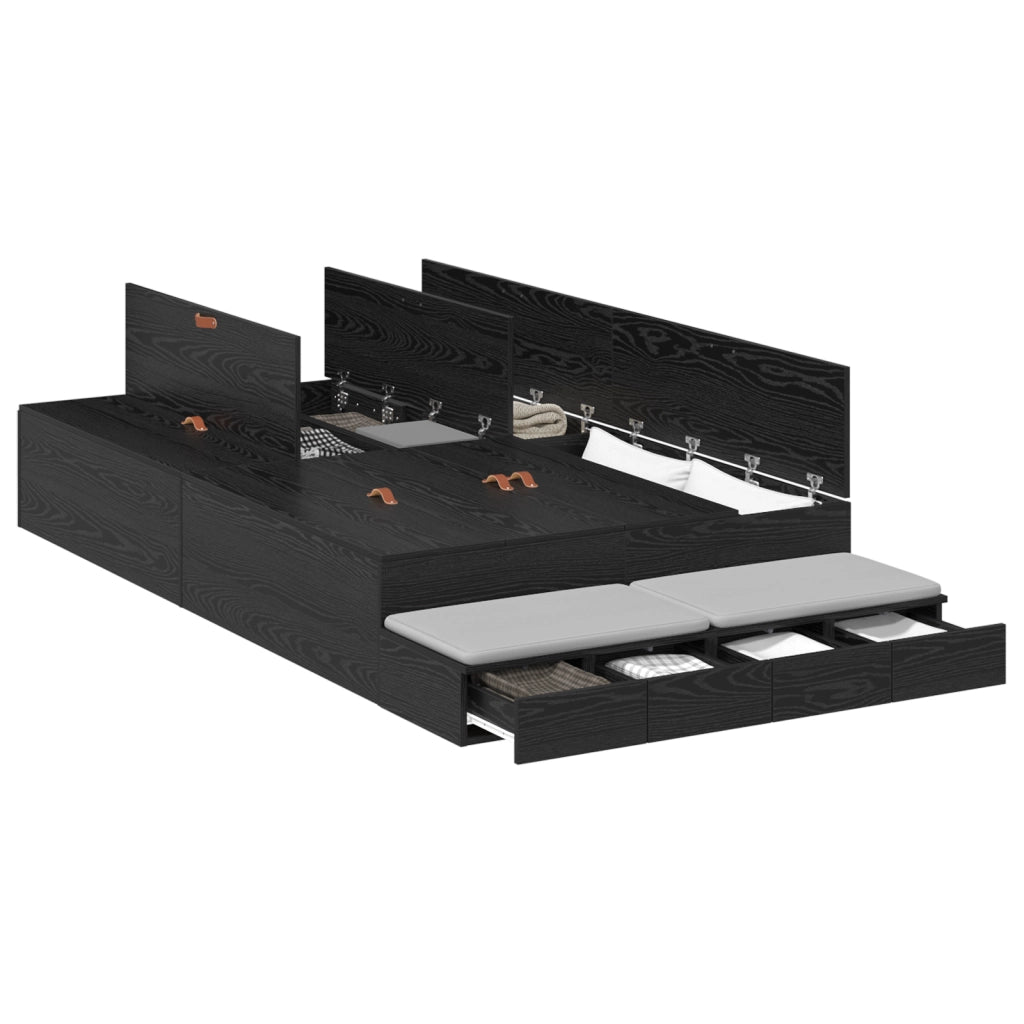 Struttura letto con contenitore in rovere nero 120x190 cm