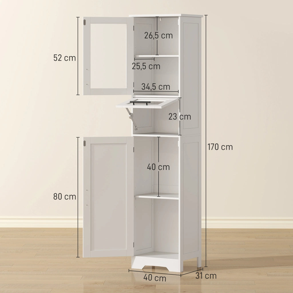 Mobile colonna bagno con cassetto, 2 ante e ripiano regolabile ¨C zephmum ¨C bianco 40x31x170 cm