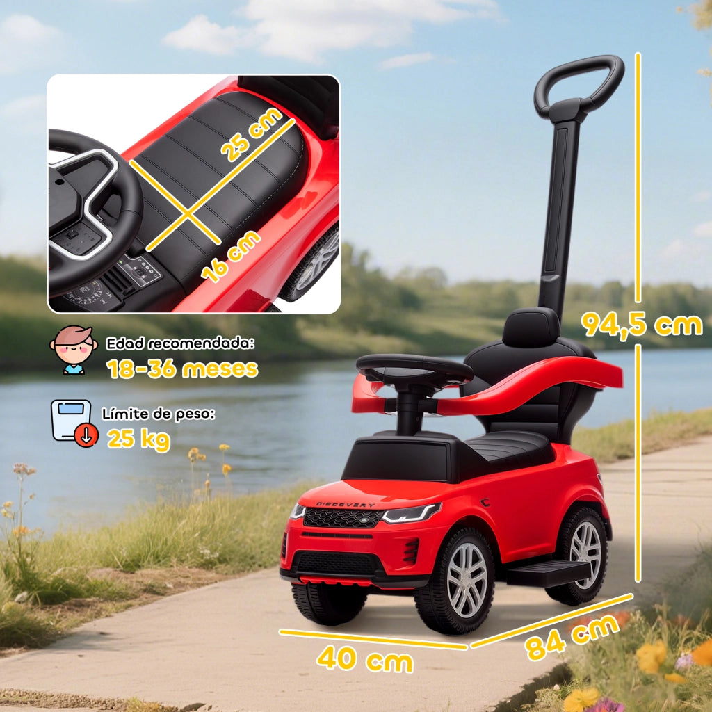 Correpasillos 2 in 1 Land Rover Discovery ¨C Xylo ¨C con contenitore, maniglia e barriera rimovibili, rosso