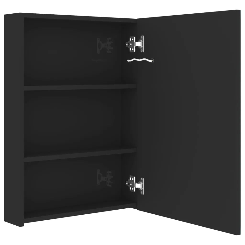 Armadietto Bagno con Specchio e LED Nero Lucido 50x13x70 cm 326489