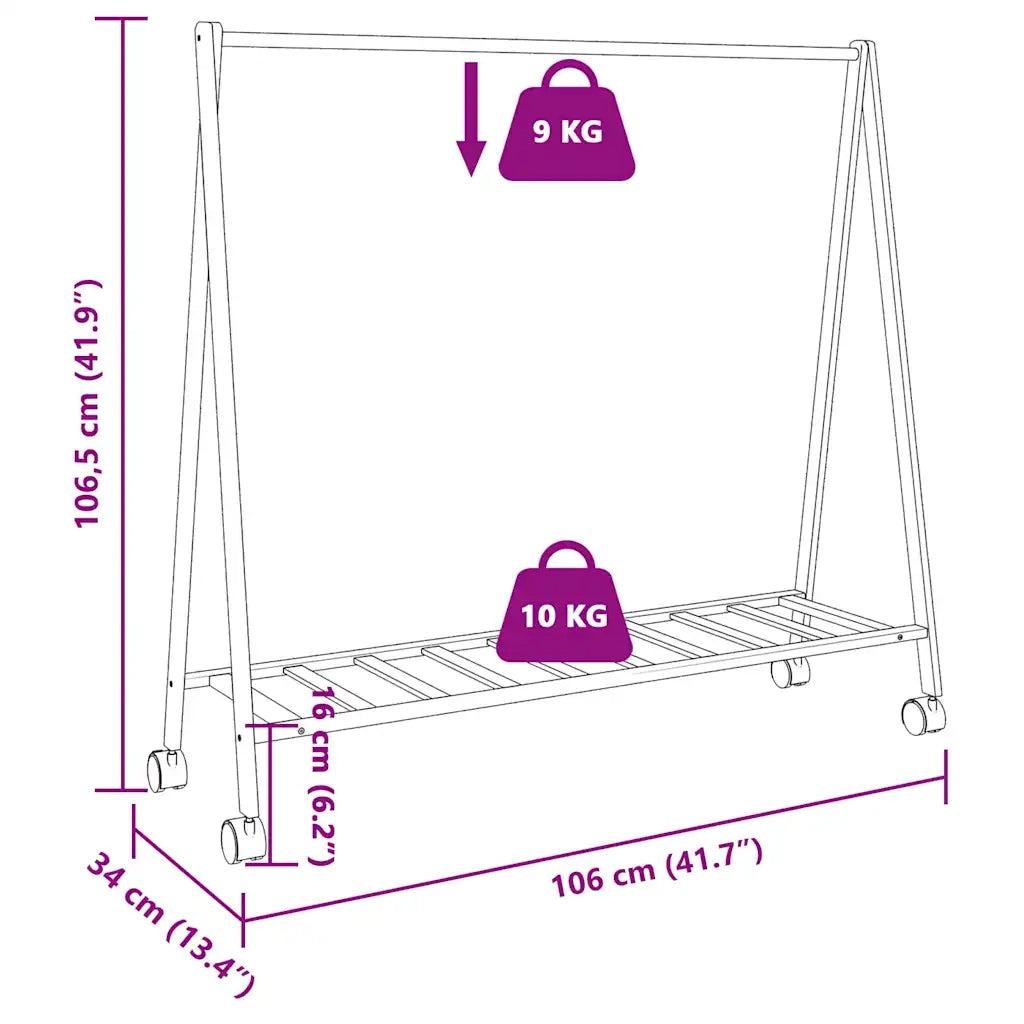 Appendiabiti con Ripiani e Ruote 106x34x106,5 cm in Bambù 4008903