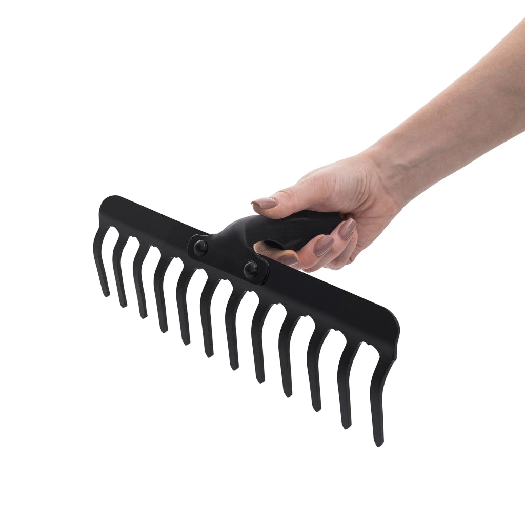 Rastrello in metallo KADAX per foglie d'erba, senza manico, senza telaio, 12 denti, solido