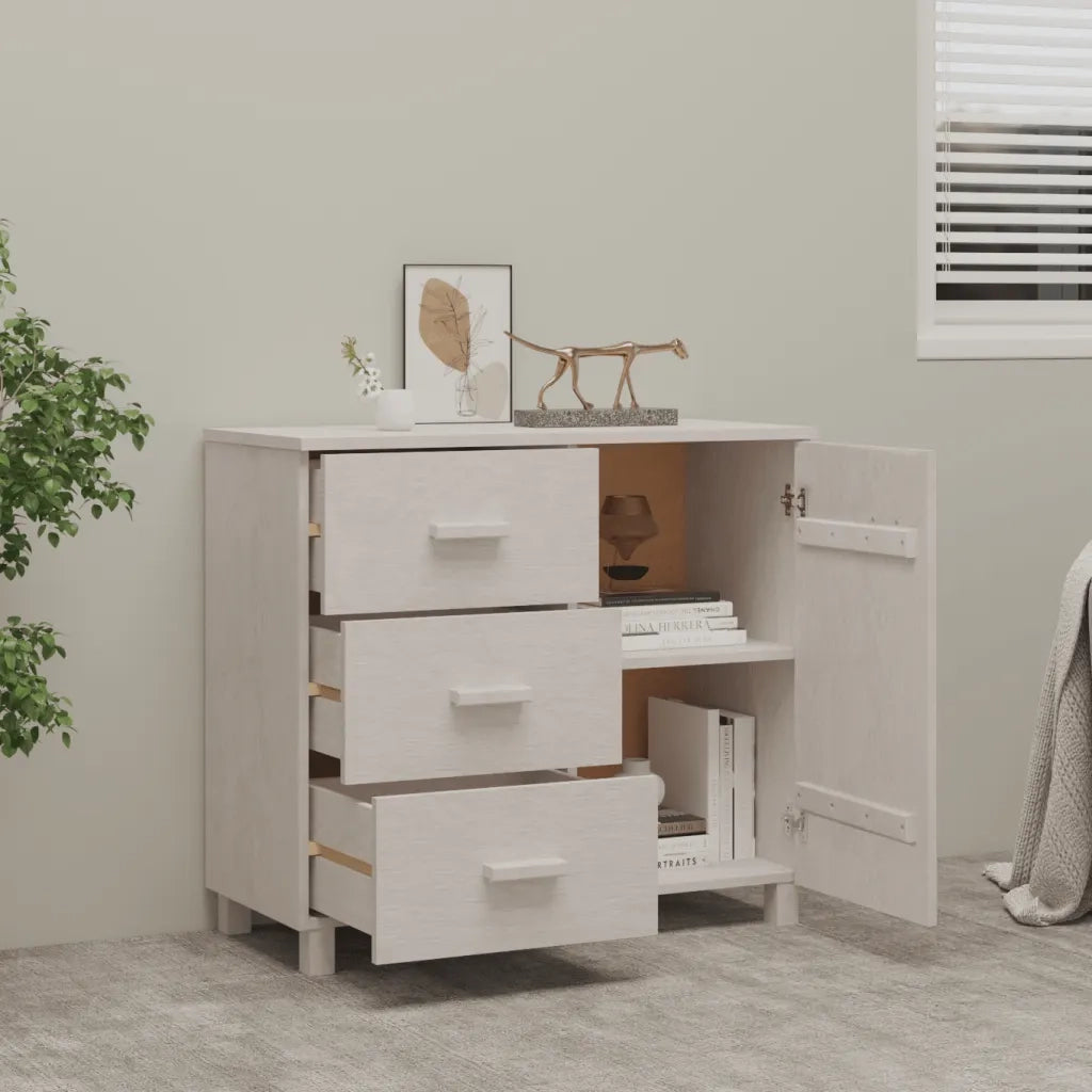 Credenza-Buffet-Armadio da cucina HAMAR Bianca 90x40x80 cm in Legno Massello di Pino
