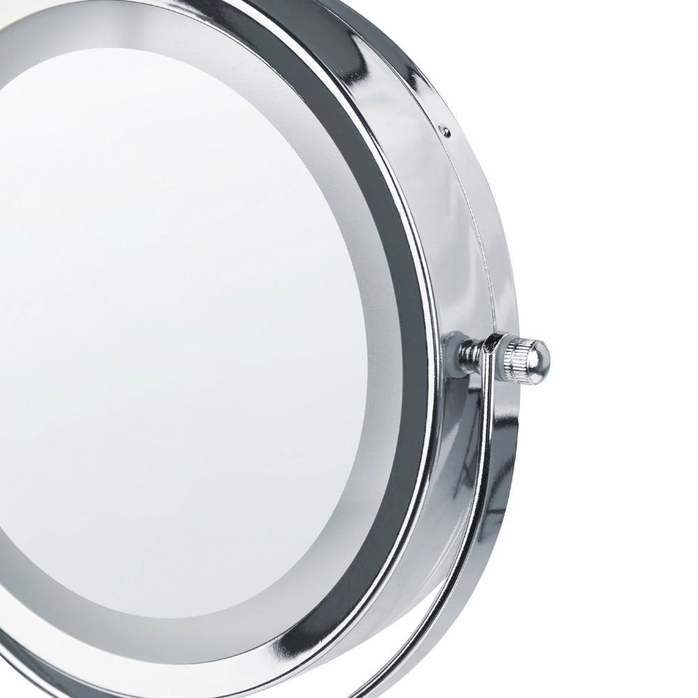 Specchio trucco con luci LED e telaio in ferro Ø 20 cm in color argento e bianco moderno