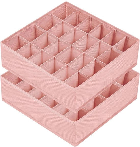 Set di Organizzatori per Scarpe con 24 Compartimenti - Organizzatore per Cassetti - Organizzatore di Scarpe pieghevole - Deposito per Scarpe, Cravatte e Cinture - Set da 2 (Rosso)
