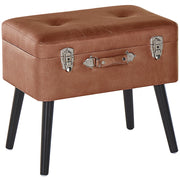 Comodino Sgabello Contenitore gambe nere imbottite in ecopelle marrone design a valigia con bottoni